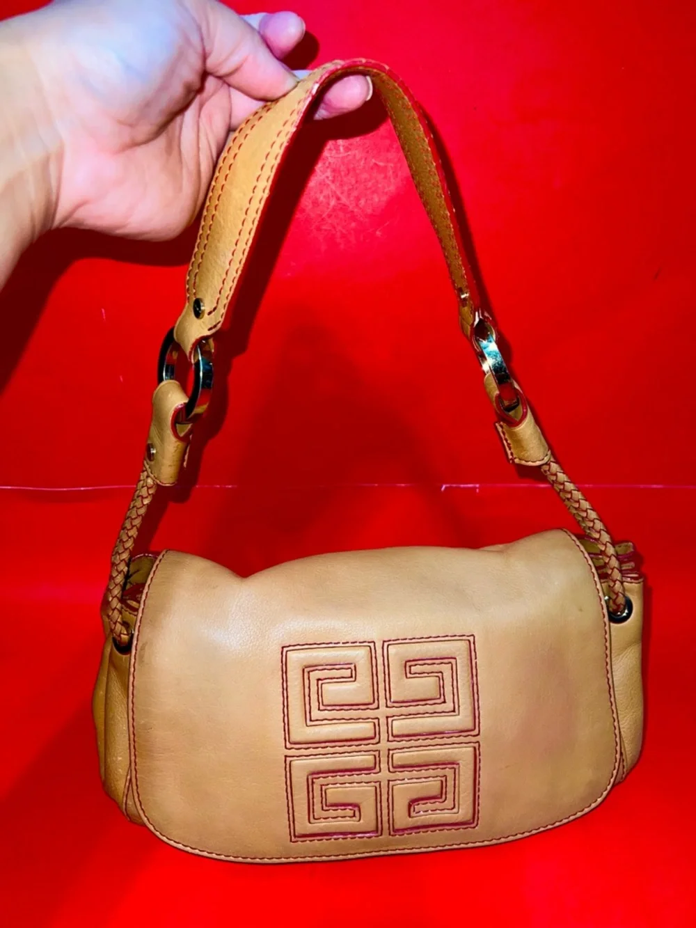 Givenchy Saddle Shoulder Bag in Tan with Embossed Logo - Picture 2 of 7